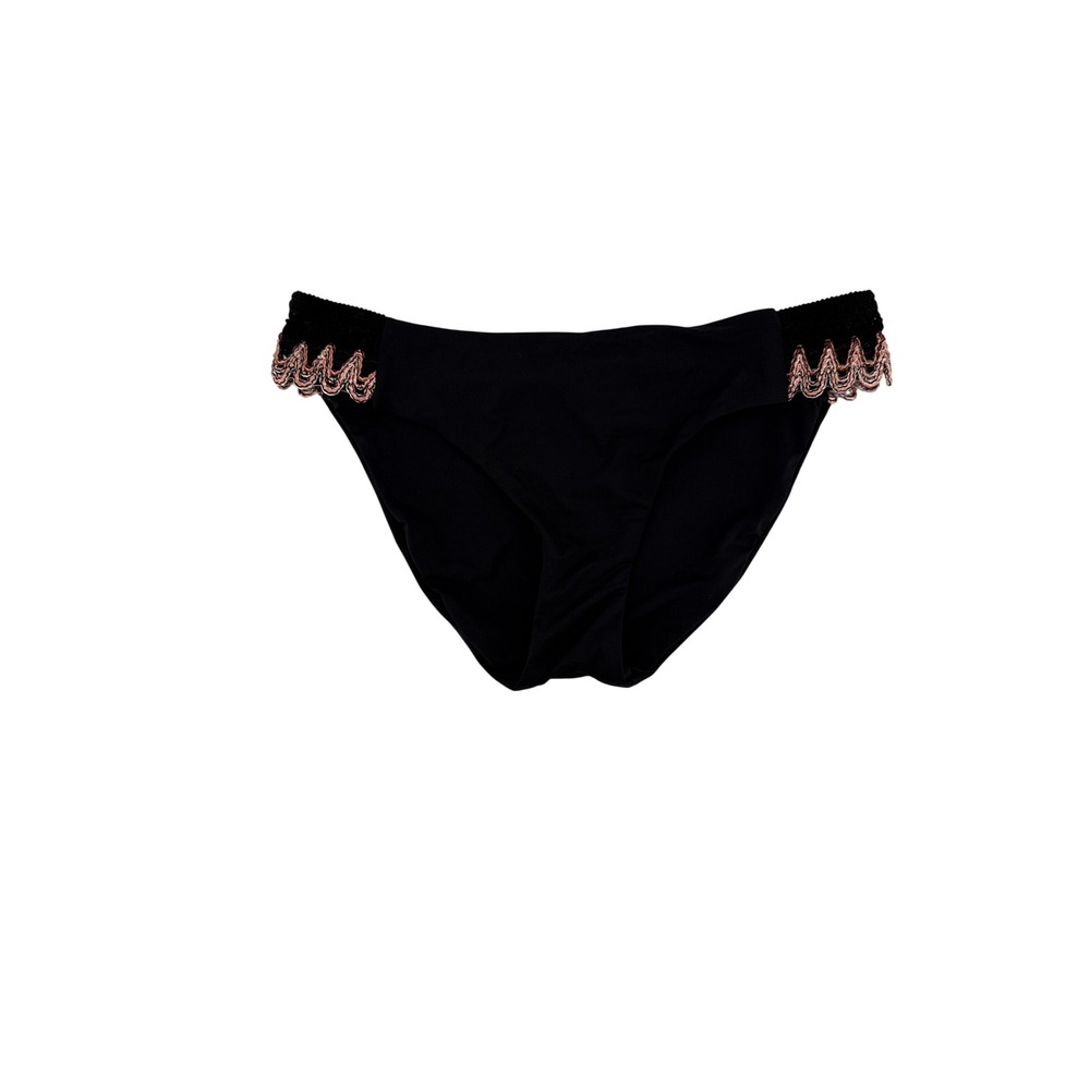 Becca by Rebecca Virtue American Tab Side Bikini Bottom Black Rose Gold M 204347